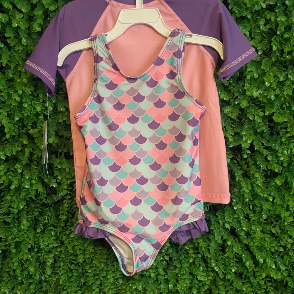 Dreamwave Swim Toddler 2pc Rashgaurd Mermaid Swim Set 3T Quick Dry pink Purple